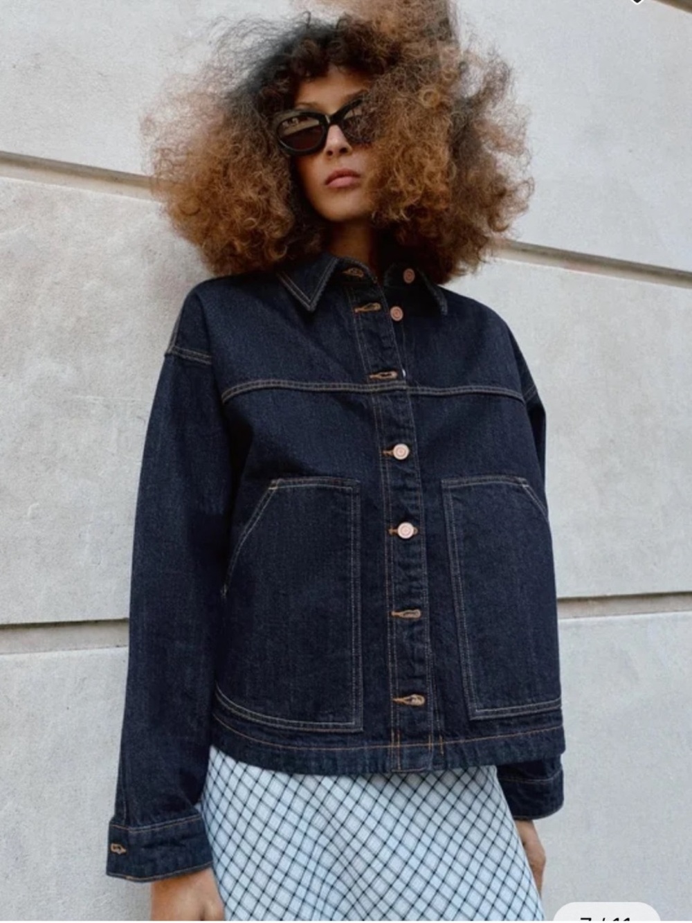 Zara Dark Indigo Denim Jacket with Copper Buttons